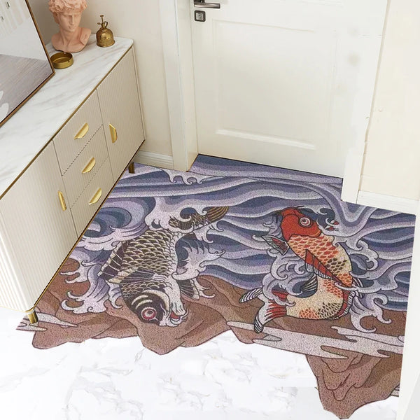 Modern PVC Rubber Silk Loop Door Mat, Bath, Bedroom Living Room Carpet Entrance Doormat, Carp Wave, Custom, Anti-Slip Home Rugs