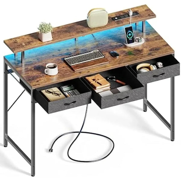 47 inch Computer Desk with LED Lights & Power Outlets