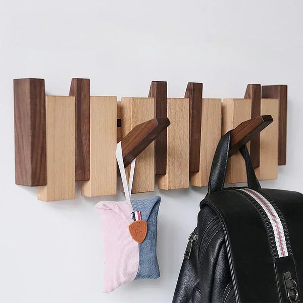 Creative Walnut Coat Racks Wall Hanging Wall Entry Door Porch Hanging Coat Rack Perforated Solid Wood Piano Keys Clothes Hook