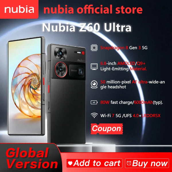 Nubia Z60 Ultra Global Version  6.8‘’ 5G Phone Snapdragon 8Gen3 NFC 6000mAh 80W fast charge Battery IP68 Model NX721J