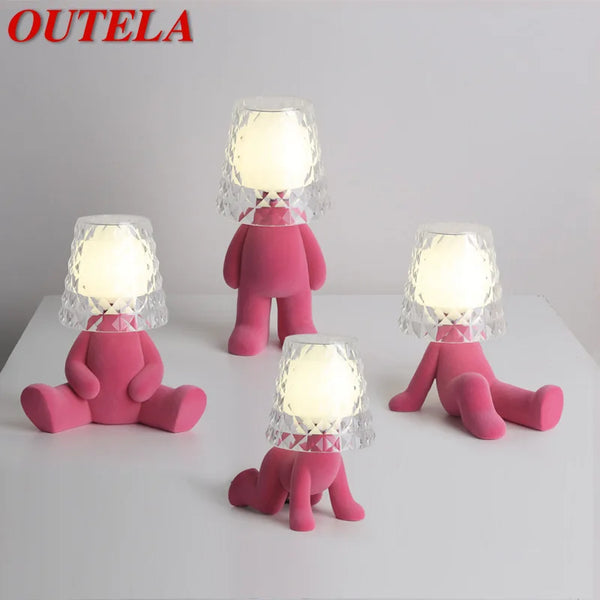 OUTELA Nordic Table Lamp Creative Resin Pink People Shape Desk Light Novelty LED for Home Children Bedroom Living Room Decor