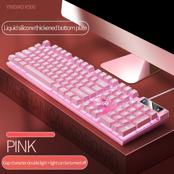 K500 Pink Keyboard Mixed Color White Pink Keycaps 104 Keys Wired Gaming Keyboard for Laptop PC