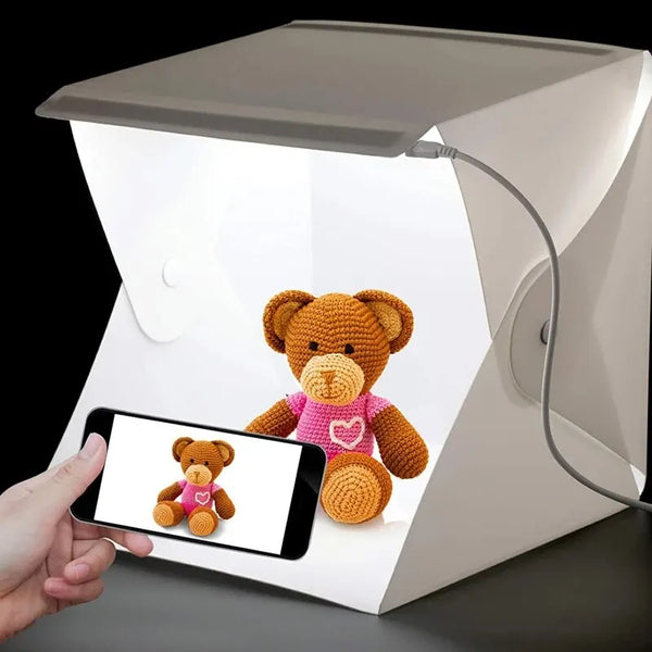 Mini Folding Photo Booth Softbox Small LED Lights Portable Folding Light Box Photo Props Double Light Strip 6 Color Backdrop