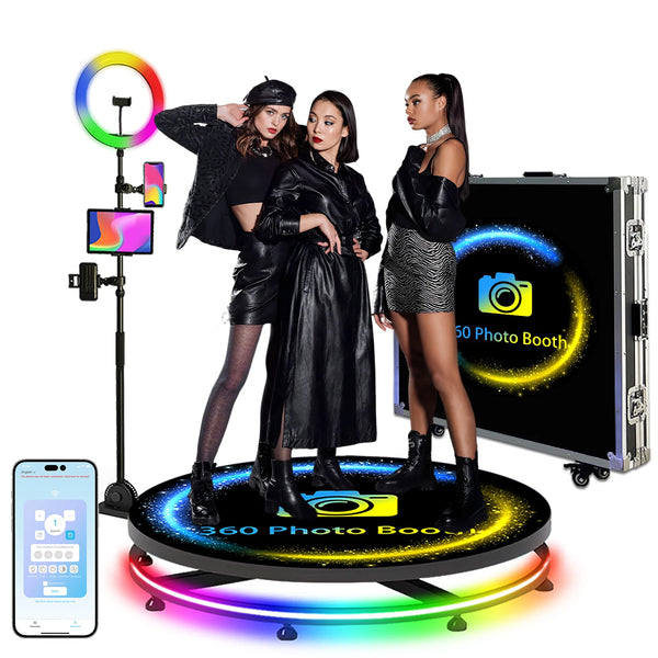 360 Photo Booth Machine 68-115cm with RGB Ring Light, Free Logo, 360 Video Photo Booth for 1-5 People with Flight Case