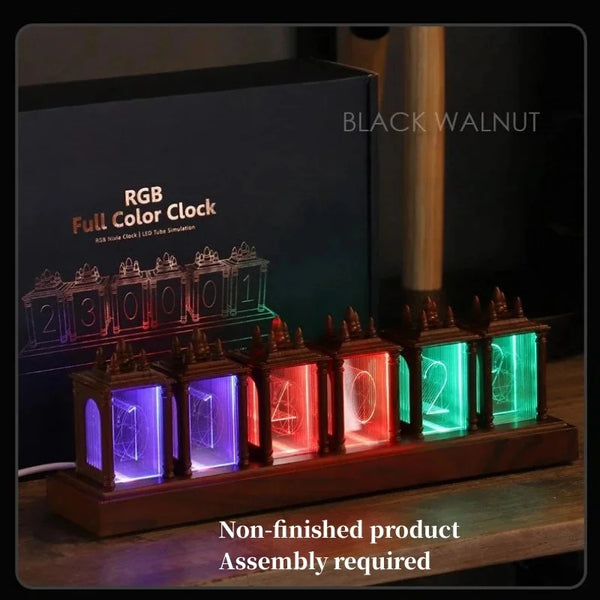 Digital Nixie Tube Clock Assembly Required with RGB LED Glows Table Clock for Gaming Desktop Decoration with Gift Box