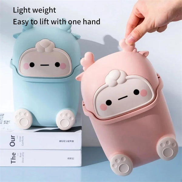 Kawaii Mini Trash Can Desktop Garbage Bin Home Office Rubbish Bin Cartoon Cute Waste Dustbin Household Kids Room Decoration