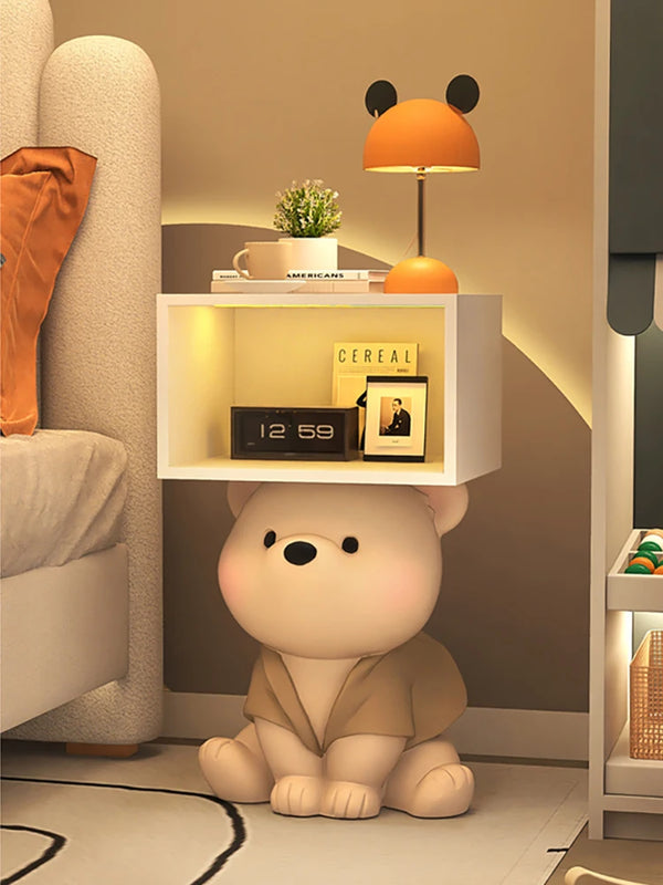 Cartoon Bear Statue Nightstand Children's Room Bedside Storage Cabinet Creative Bedroom Furniture Bedside Table Home Accessories