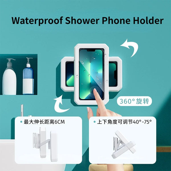 Bathroom Waterproof Shower Phone Holder Universal Phone Case 480° Rotatable Adjustable Kitchen Wall/Desktop Mobile Stand Box