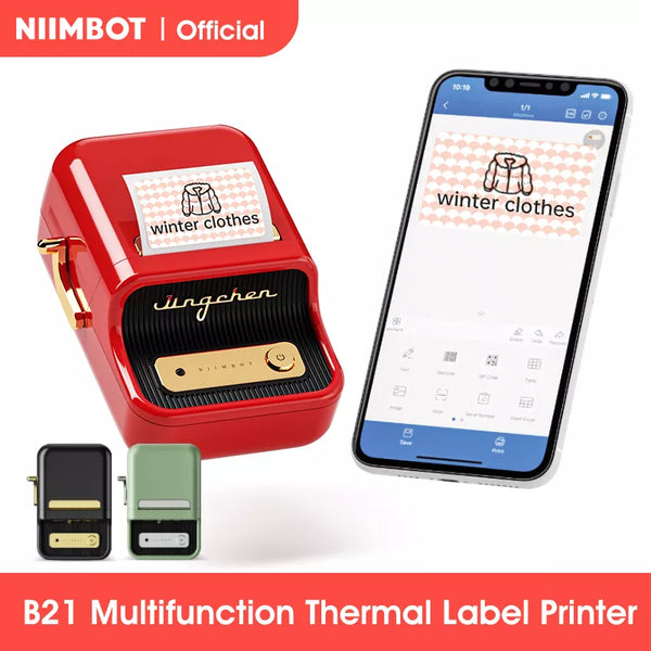 NiiMbot B21 Mini Thermal Printer Wireless Barcode Label Maker Bluetooth Portable Adhesive Label Printers for Office Commercial