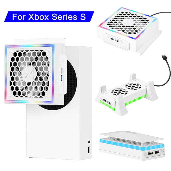 For Xbox Series S Cooling Fan 5V 2.4A Game Console Cooling Fan LED Strip Lights 3 Gears Side Cooling Fan Base Gaming Accessories