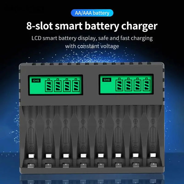 8-Slot LCD Display Smart Intelligent Battery Charger for AA/AAA NiCd NiMh Rechargeable Batteries AA AAA Charger